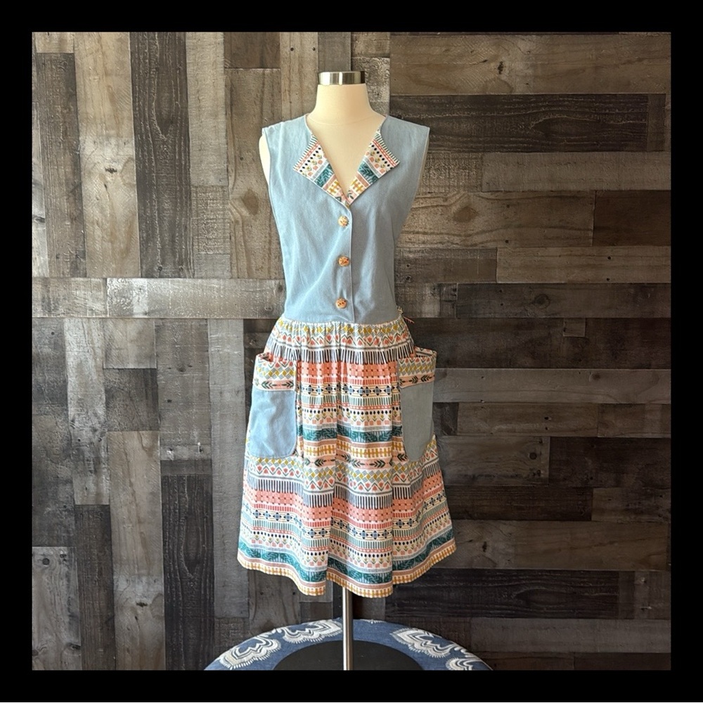 Handmade vintage inspired sleeveless dress medium retro 1960s garden party